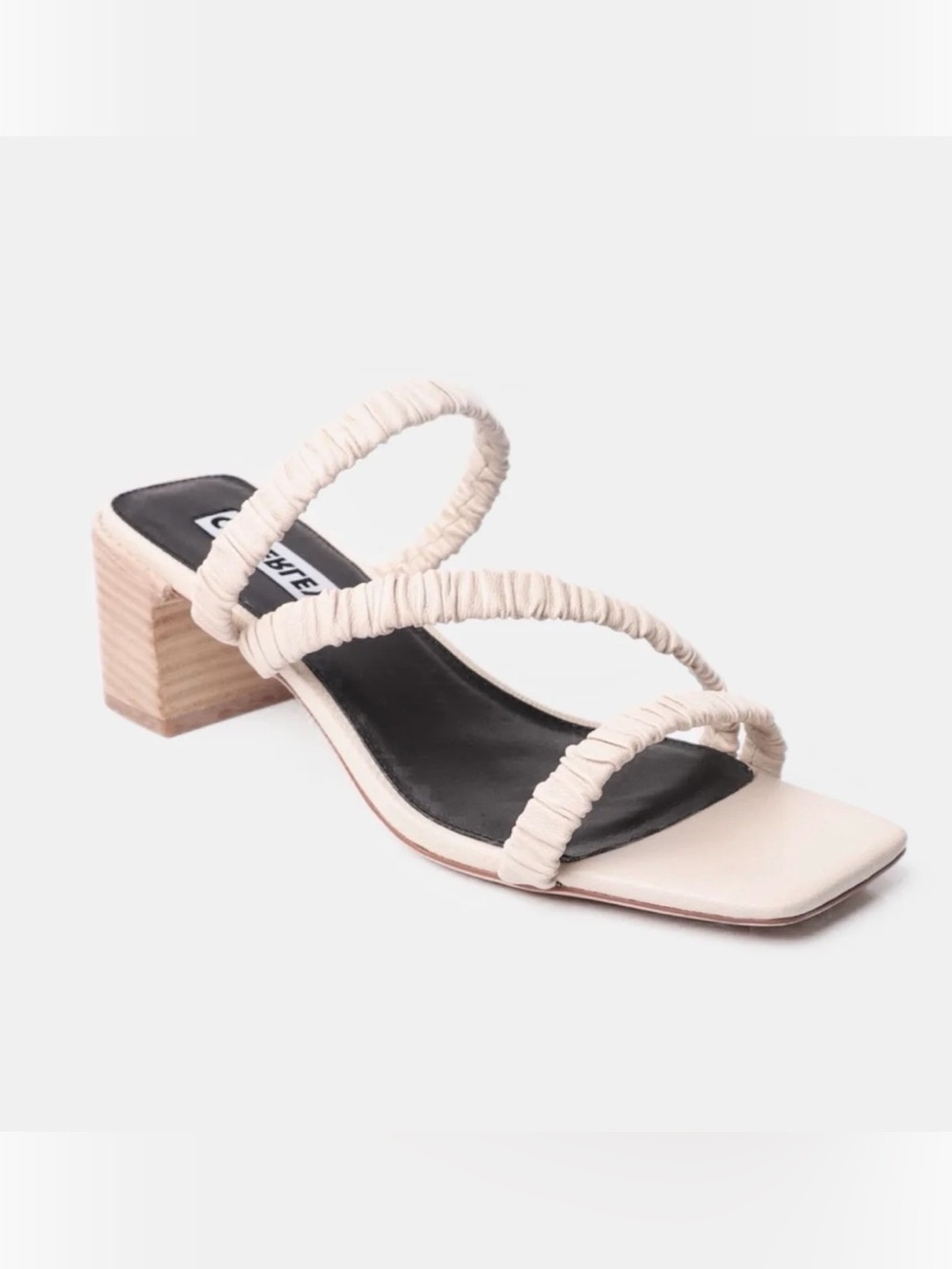 Caverley Annie Ruched Triple-Strap Block Heel Mule in Cream